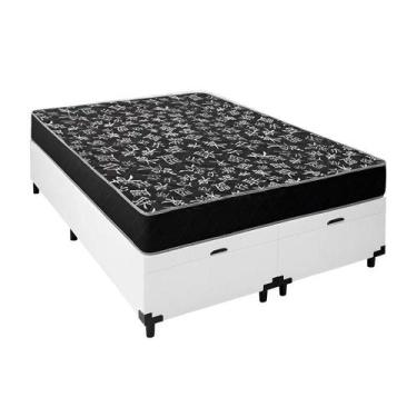 Imagem de Cama Box Baú King 193 Tecido Sintético Branco Com Colchão Espuma D20 -