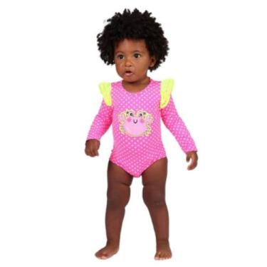 Imagem de Maiô Rosa Neon Baby Manga Longa Moda Praia Poa Siri Kids 38408 - SIRI 