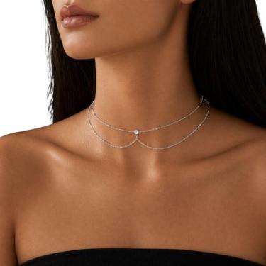 Imagem de Gargantilha Feminina Dourada Prateada Camadas Elegante Luxo - - anjo d