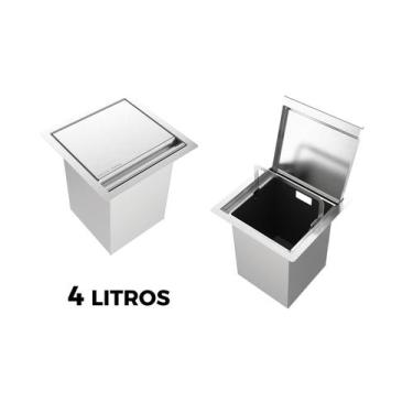 Imagem de Lixeira de Embutir Quadrada Aço Inox para Bancada 3,9 Litros Com Tampa