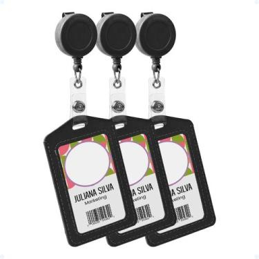 Imagem de Kit 3 Porta Crachá Clip Retrátil Protetor Flexível Vertical - Hxt, Pre