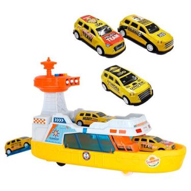 Imagem de Barco Infantil Guarda Costeira Com Som Luz Rampa Frontal E 3 Carrinhos