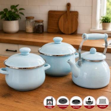 Imagem de Chaleira 2,5L Panela Caçarola 3,6L Grafite Esmaltada Kit 3pç - Genéric