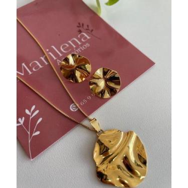 Imagem de Conjunto Colar e Brinco Martelado dourado - Marilena