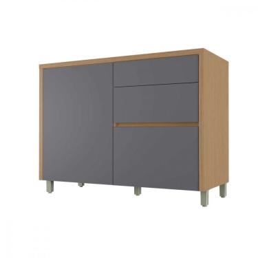 Imagem de Balcão Condessa 1 Porta 3 Gavetas MDF 120cm Carvalho e Titânio Nesher Móveis