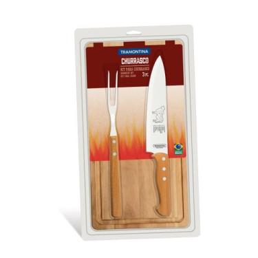 Imagem de Kit Para Churrasco 3 Peças Tramontina Dynamic Madeira Natural, Marrom