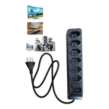 Imagem de Régua Extensão Elétrica 6 Tomada Filtro Linha Cor Preto 127/220v - Suc