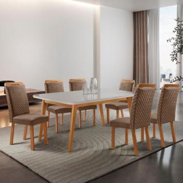 Imagem de Mesa de Jantar Copper 180cm Madeira Tampo Vidro Canto Copo com 6 Cadei