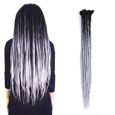 Imagem de Dsoar 24 Polegadas Extensões de Dreadlocks para Homem/Mulher 10 Peças de Cabelo Sintético Tranças Artesanais Cabelo Trançado Estilo Jamaica Reggae Locs (Preto e Cinza Prateado)