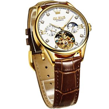 Imagem de Relógio de pulso masculino OLEVS Tourbillon automático automático com corda vazada clássica à prova d'água luminosa relógio de pulso, Branco