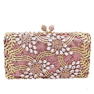 Imagem de Bolsa feminina com flor para noite e bolsa de cristal para casamento, festa de casamento, festa de casamento, minaudiere, rosa, Small