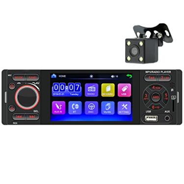 Imagem de Rádios de carro estéreo de 4 polegadas com tela sensível ao toque com bluetooth no traço 1 din unidade principal de áudio do carro suporte usb tf aux fm mp5 player multimídia com câmera de backup
