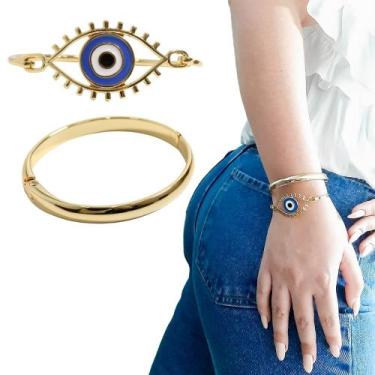 Imagem de Kit 2 Pulseira Feminina Olho Grego Azul Bracelete Banhado - Granado Ac