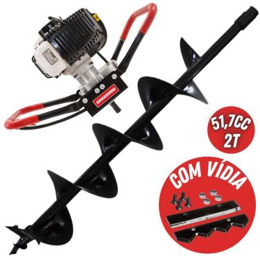 Imagem de Perfurador de Solo Profissional Kawashima ED52EBS á Combustão 52cc com Motor 2 Tempos Fácil Manuseio Com Broca Resistente 80x20cm e Lâmina de Vídia