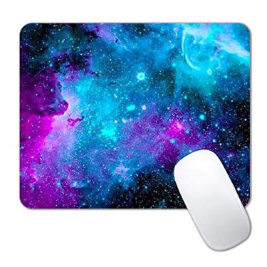 Imagem de IMAYONDIA Tapete de mouse para jogos personalizado Blue Nebula Galaxy com desenhos, base de borracha antiderrapante para laptop sem fio do universo espacial