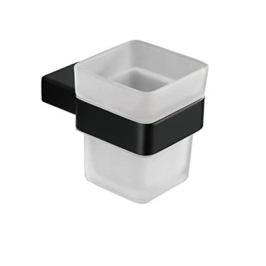 Imagem de Quadrado preto Acessórios de banheiro Copo Prato Suporte de papel Toalheiro Prateleira Armazenamento Prateleira Suporte para sabonete Robe Gancho Aço inoxidável, Suporte para copo