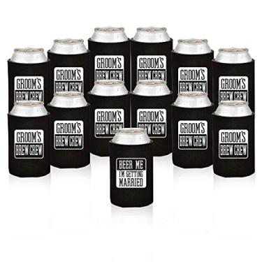 Imagem de Pacote com 13 presentes de noivo e padrinhos para festa de casamento | Coolers isolantes de lata de neoprene, Novidades Suportes de cerveja | despedida de solteiro, noivos em casamento, quintal, uso ao ar livre e acampamento | Acessórios de cerveja
