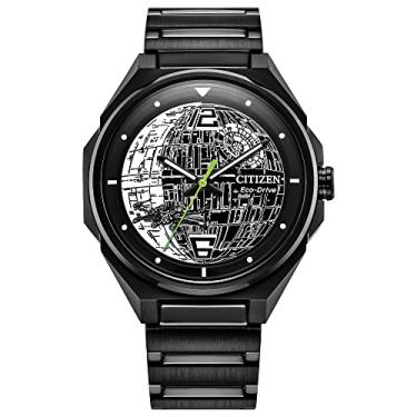 Imagem de Citizen Relógio masculino Eco-Drive Star Wars Death Star Black IP aço inoxidável, 3 ponteiros, luminoso, 41 mm (modelo: BJ6539-50W), Preto e dois tons, Clássico