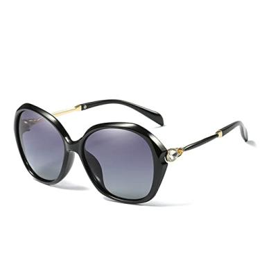 Imagem de Óculos de sol polarizado olho de gato filme colorido anti uv óculos de sol flores óculos de sol feminino designer uv400, c01 preto duplo cinza, embalagem b