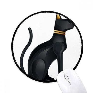 Imagem de DIYthinker Antigo Egito abstrato gato preto padrão mousepad desktop escritório tapete redondo para computador