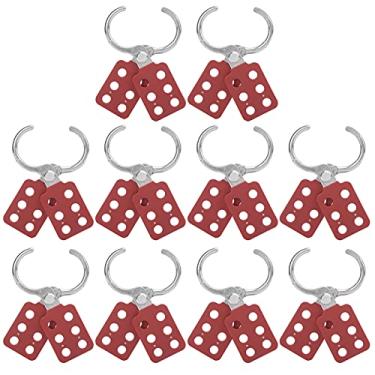 Imagem de Hasp de bloqueio e etiqueta, pacote com 10, trava de segurança de alumínio para cadeados, à prova de adulteração e resistente a impactos, trava isolada com trava de 6 furos, diâmetro interno da mandíb