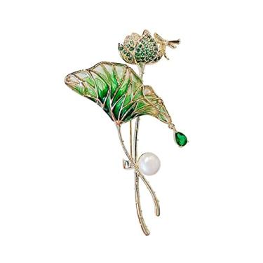 Imagem de KIZQYN Broche feminino elegante e charmoso flor de lótus e broche de folha de lótus acessórios de roupas requintados bonito botão de capa feminina acessório de fantasia (cor: branco)