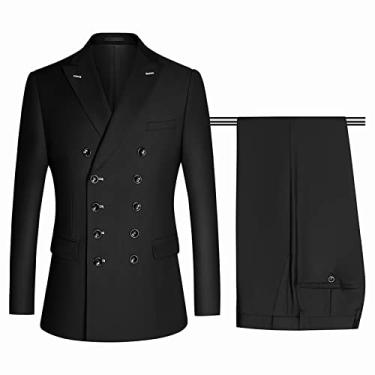 Imagem de Ternos de Negócios Masculinos Casuais Blazer Trespassado Conjuntos de Terno Vestuário de Trabalho Slim Fit Casamento Escritório Blazer Outwear Jaquetas, Conjuntos Pretos, 4GG