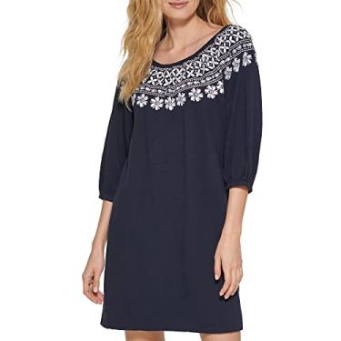 Imagem de Tommy Hilfiger Vestido feminino casual bordado ombro a ombro, Capitão do céu, PP