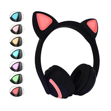 Imagem de Fone de Ouvido Bluetooth Orelha de Gatinho Infantil e Adulto Exbom com Led 7 Cores (Preto)