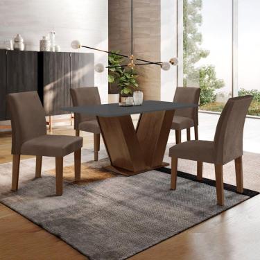 Imagem de Conjunto Sala de Jantar 1 Mesa 120x80cm Tampo MDF com 4 Cadeiras Espanha Yescasa Chocolate/Grafite/Marrom