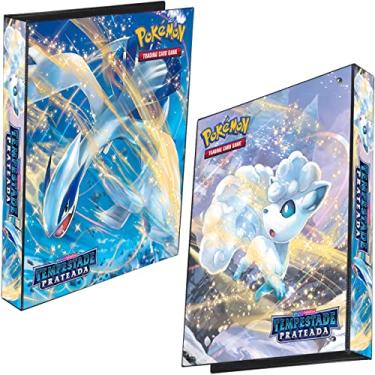Imagem de Pasta Fichário Álbum PokéⅯon Espada e Escudo Tempestade Prateada Lugia e Vulpix 4 Argolas Capa Dura com 10 folhas 9 bolsos para Cards Cartas
