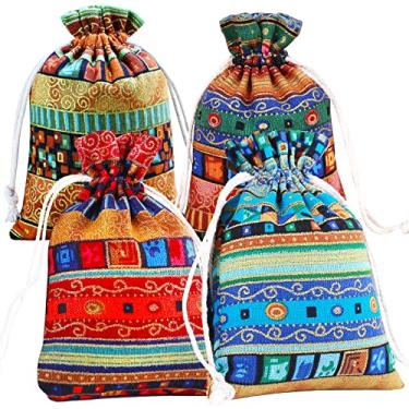 Imagem de Pacote Pinowu com 20 sacos de presente com cordão, musselina de algodão natural cru, multicolorido, tamanho 13,8 x 9,5 cm, para festa, casamento, Natal e artesanato