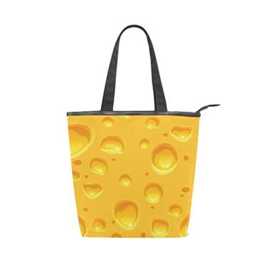 Imagem de Bolsa feminina durável de lona adorável de queijo amarelo grande capacidade sacola de compras bolsa de ombro