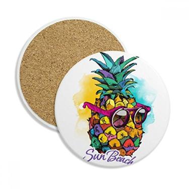 Imagem de Óculos de sol estilo tropical abacaxi caneca porta-copos de frutas caneca de proteção de mesa pedra absorvente