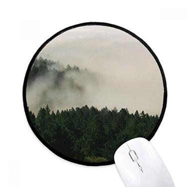 Imagem de Mousepads antiderrapantes Mountain Fog Forest Cloud Sky redondo, bordas costuradas pretas, presente de escritório