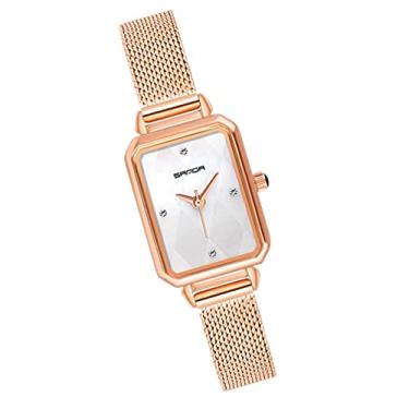 Imagem de Hemobllo Relógio feminino de quartzo incrustado com strass, mostrador retangular, moderno, casual, esportivo, relógio de pulso em ouro rosa para dia das mães, aniversário