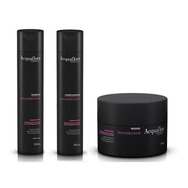Imagem de Acquaflora - Kit Reconstrutor - Shampoo + Condicionador + Máscara de Tratamento - 3 Itens - Repara e Fortalece os Cabelos