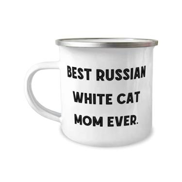 Imagem de Presentes russos de gato branco para amantes de gatos, melhor gato branco russo mãe de todos os tempos, caneca de camper russa de 355 ml, de amigos