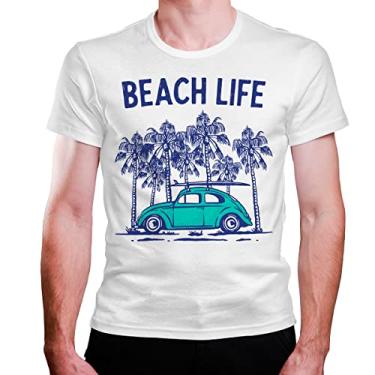 Imagem de Camiseta Masculina Branca Carro Fusca Verde Agua Surf Tropical (p)