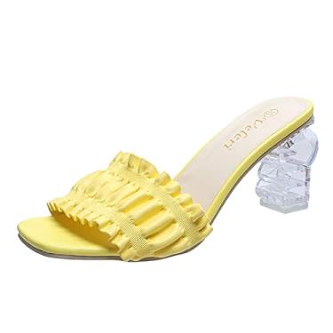 Imagem de Sandálias de salto alto para mulheres sandálias de verão salto e chinelos de cristal da moda feminina primavera (amarelo, 38)