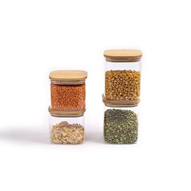 Imagem de KIT POTES HERMETICOS VIDRO QUAD FLAT BAMBU 800/600ML - 4PÇS