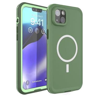 Imagem de PuRoxx Capa à prova d'água para iPhone 15 Pro Max/15 Pro/15 Plus/15, capa protetora de corpo inteiro de 360°, capa fina com carregamento magnético sem fio, verde, 15Pro