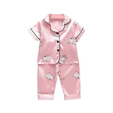 Imagem de CsgrFagr Conjunto de camisetas e calças de cetim de manga comprida com estampa fofa de seda para bebês meninas, rosa, 4-5 Anos