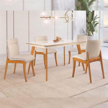 Imagem de Conjunto Sala de Jantar Mesa Madeira 135cm com 4 Cadeiras Debora Espresso Móveis Cinamomo/Off White/Losango