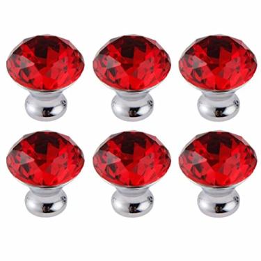 Imagem de Pacote com 6 puxadores de armário de vidro cristal com corte diamante azul celeste puxador de gaveta de armário 30 mm (vermelho)