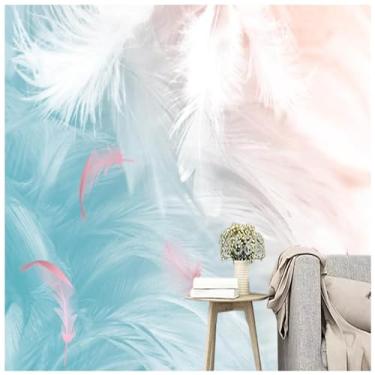 Imagem de TUYIFA Papel de parede 3D papel de parede abstrato pó pena azul gradiente TV sofá fundo mural de parede (118" x 83", pano de seda)