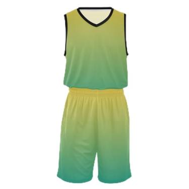 Imagem de Camiseta de basquete marrom coco para crianças, ajuste confortável, camiseta de futebol 5 a 13 anos, Verde dégradé, P