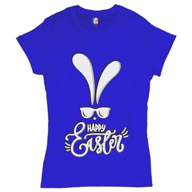 Imagem de Camiseta feminina Happy Easter Bunny Ears Religious Jesus Christ Has Risen, Azul, M