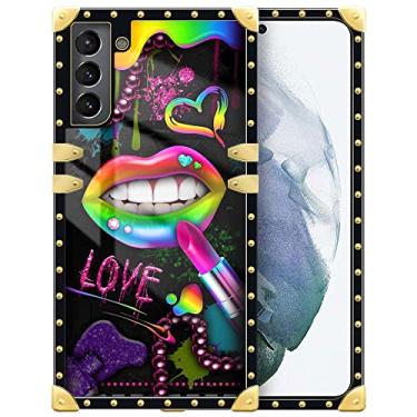 Imagem de Yuning419 Capa compatível com Samsung Galaxy S21, TPU macio de luxo e parte traseira rígida de policarbonato para meninas e mulheres, capa protetora à prova de choque para Galaxy S21, lábios de batom