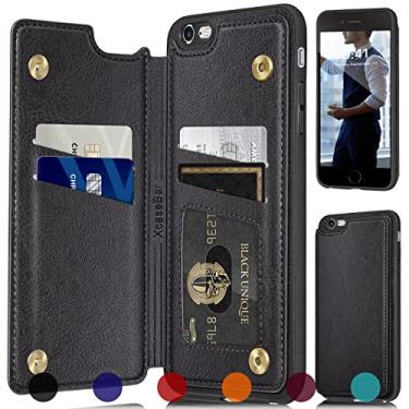 Imagem de XcaseBar Capa carteira para iPhone 6 Plus/6S Plus com bloqueio RFID][4 porta-cartões de crédito], capa protetora de couro PU para celular feminina masculina para Apple 6Plus capa preta